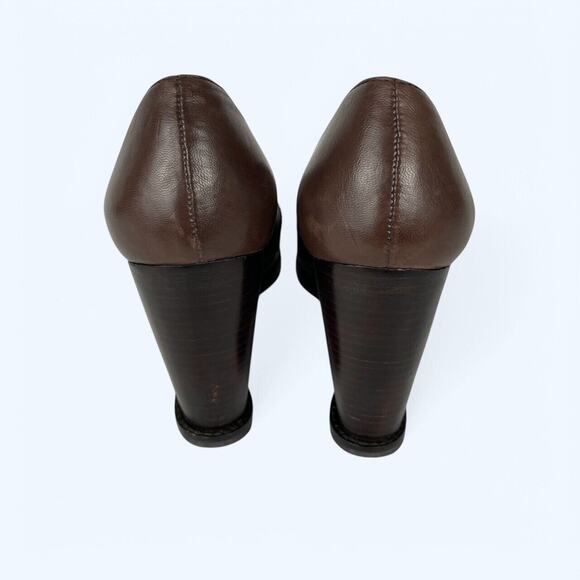 Gianni Bini Brown Leather Open Toe Wedge Heels 7.5M - Picture 4 of 7